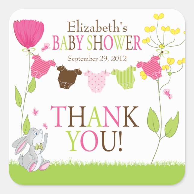 Carré Sticker Baby shower fille bébé en tissu mignon (Devant)