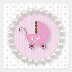 Carré Sticker Baby shower fille Pote Poka Dot et perles