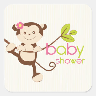 Carré Sticker Baby shower fille singe mignonne