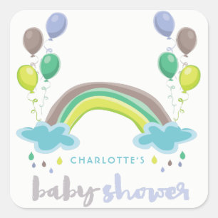 Carré Sticker Baby shower Garçon Arc-en-ciel bleu et bal