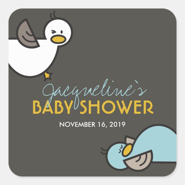 Carré Sticker Baby shower Jouer Cartoon Duck Boy Twins (Devant)