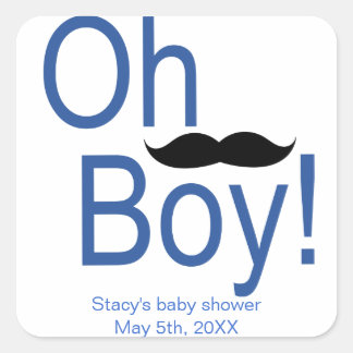 Carré Sticker Baby shower Oh Boy Mustache