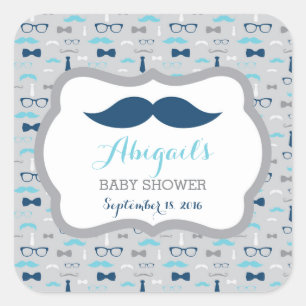 Carré Sticker Baby shower petit homme, Bleu bébé, Marine