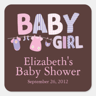 Carré Sticker Baby shower pour fille de ligne de linge m