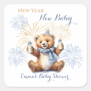Carré Sticker Baby shower pour garçon bleu de la nouvell