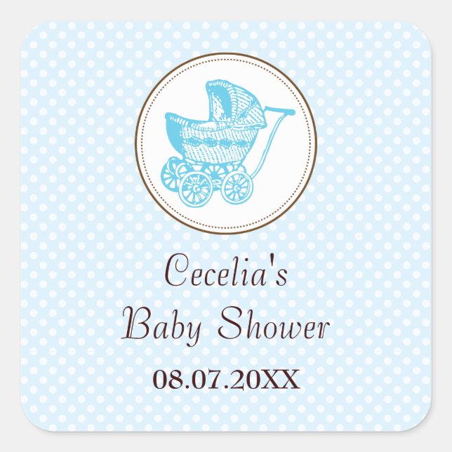 Carré Sticker Baby shower Pram Classic (Devant)