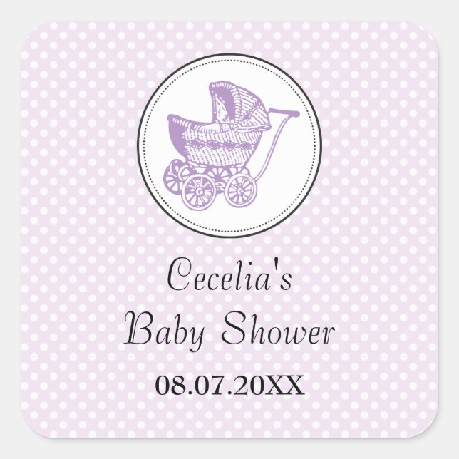 Carré Sticker Baby shower Pram Classic (Devant)