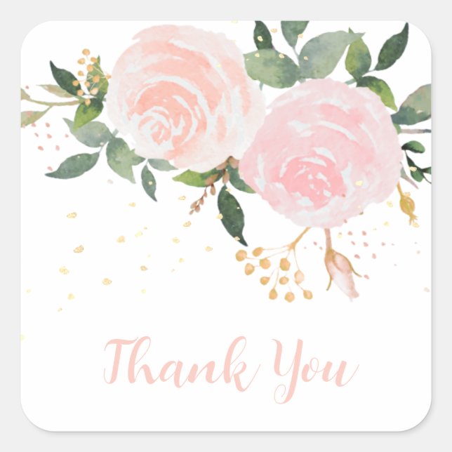 Carré Sticker Baby shower rose floral Aquarelle (Devant)