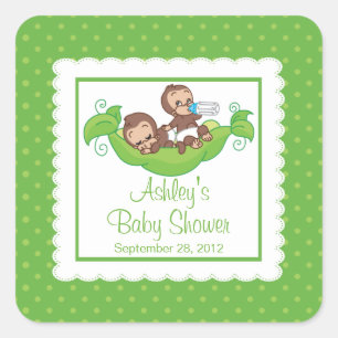 Carré Sticker Baby shower Sweet Little Monkey Twins
