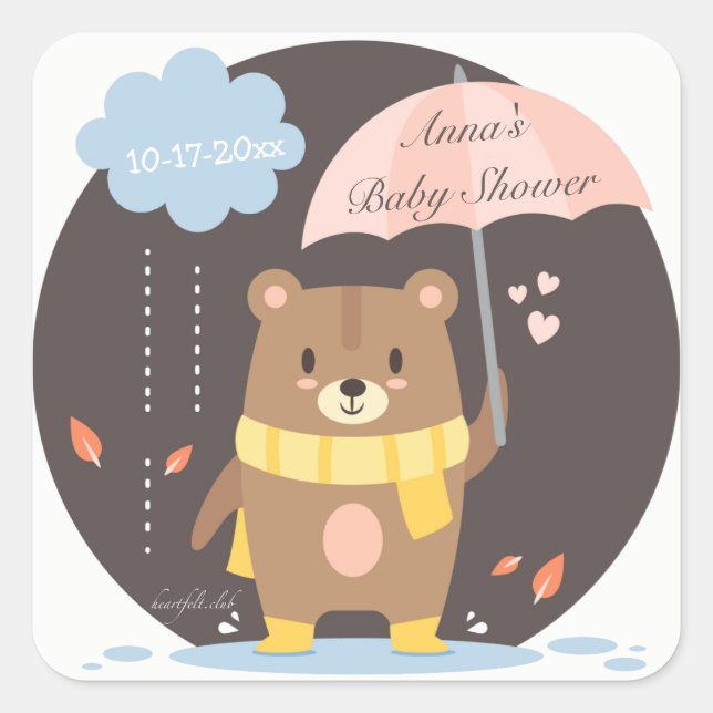 Carré Sticker baby shower Teddy Bear (Devant)