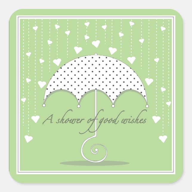 Carré Sticker Baby shower vert de douche de coeur (Devant)