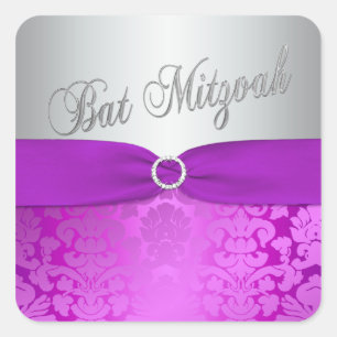 Carré Sticker Bat mitzvah argenté et pourpre