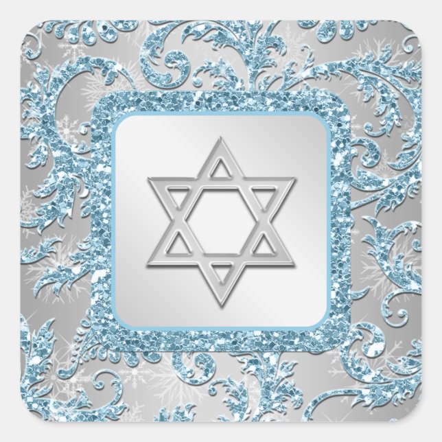 Carré Sticker Bat mitzvah Damask Winter Wonderland 11 (Devant)