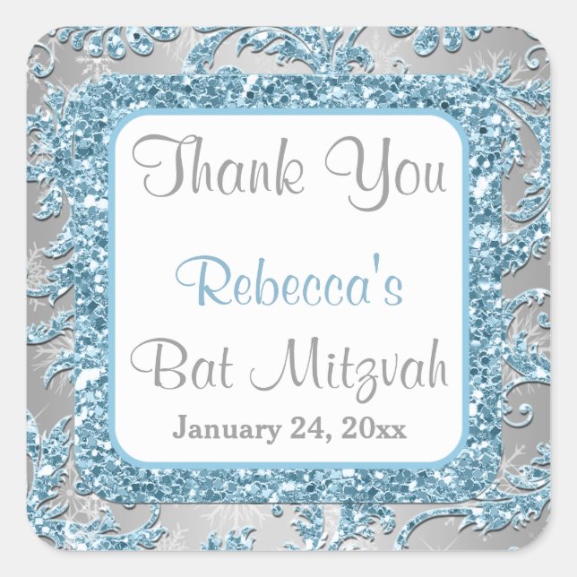Carré Sticker Bat mitzvah Damask Winter Wonderland 4 (Devant)