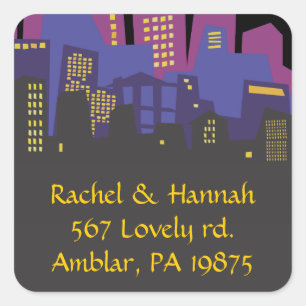 Carré Sticker Bat mitzvah d'invitation CITYSCAPE Bar