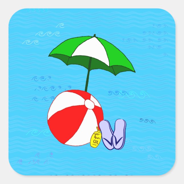 Carré Sticker Beach Ball Pool Parapluie Blue Waves (Devant)