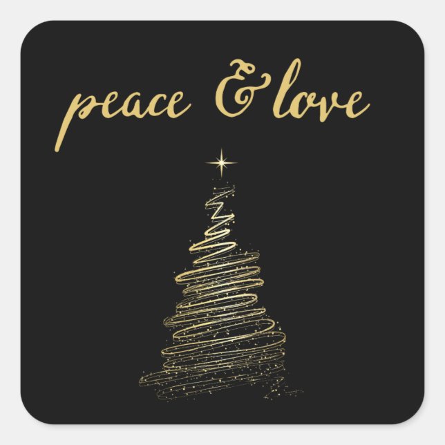 Carré Sticker Black and Gold Peace and Love Tree Holiday (Devant)