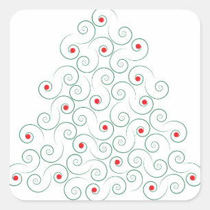 Carré Sticker blanc Curly Christmas Tree