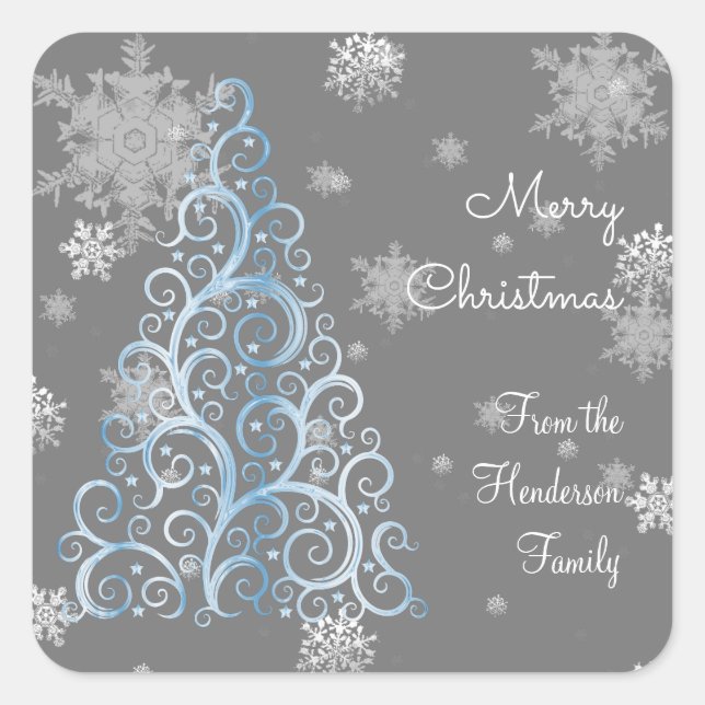 Carré Sticker Blue Christmas Tree et Snowflakes (Devant)