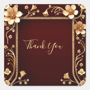 Carré Sticker Bourgogne Golden Flowers