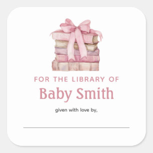 Carré Sticker Bow baby shower Plaque rose