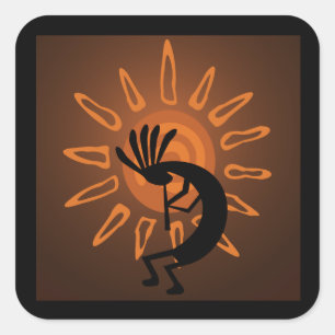 Carré Sticker Brown Kokopelli Sun Southwest Rustic