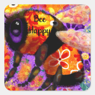 Carré Sticker - Bumble Bee Happy Abstrait Art Floral