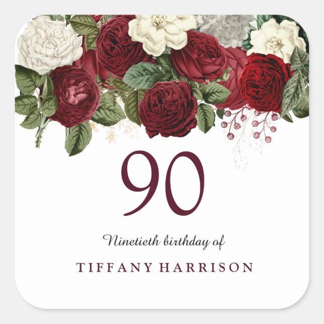 Carré Sticker Burgundy Red White Rose 90e Anniversaire (Devant)