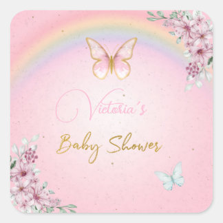 Carré Sticker Butterflies, Rainbow, Pink Gold