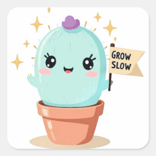 Carré Sticker Cactus Croissance lente - Plan Pastel Kawa