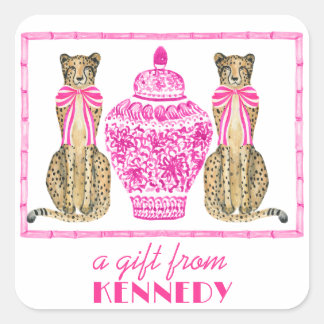Carré Sticker cadeau Cheetah Chinoserie Hot Pink