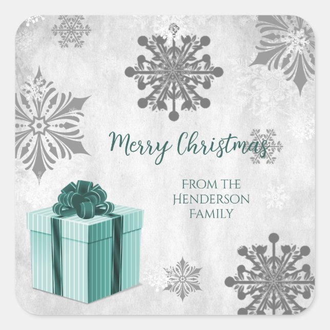 Carré Sticker cadeau de Noël turquoise (Devant)