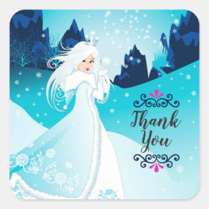 Carré Sticker cadeau Merci Queen neige Faveur