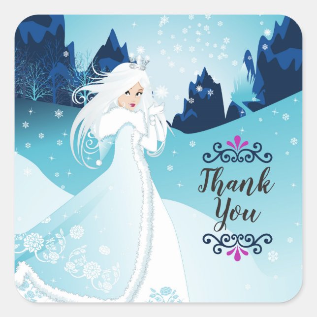 Carré Sticker cadeau Merci Queen neige Faveur (Devant)