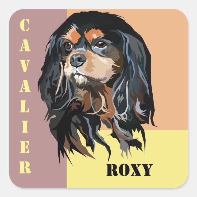 Carré Sticker Cavalier King Charles Spaniel personnalisé (Devant)