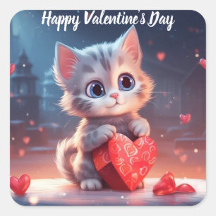 Carré Sticker chaton pour la Saint Valentin