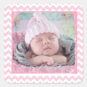 Carré Sticker Chevron rose avec votre photo bébé