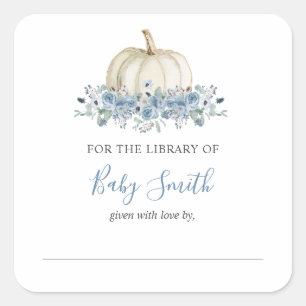 Carré Sticker Citrouille bleu plaque baby shower