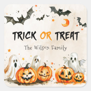 Carré Sticker Citrouille Halloween Trick ou Treat