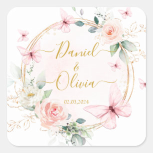 Carré Sticker classique Mariage papillons