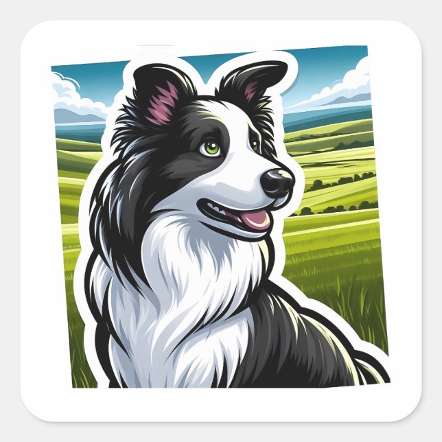 Carré Sticker Collie Bordure (Devant)