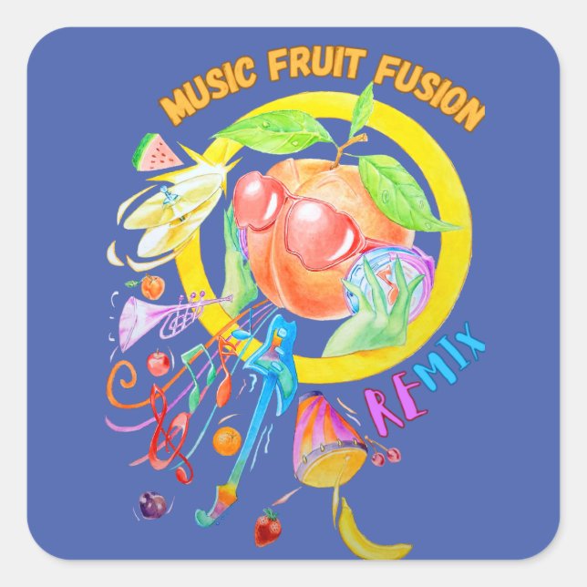 Carré Sticker conçu pour la fusion de fruits de musique (Devant)