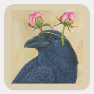 Carré Sticker corbeau/pivoine