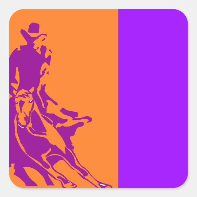 Carré Sticker Cowboy Coupe Cheval Pop-Art Ranch Purple (Devant)