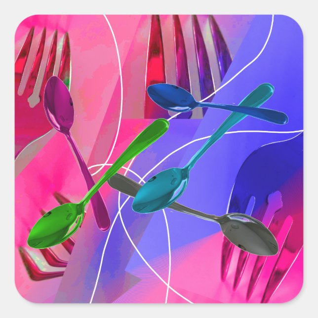 Carré Sticker culinaire fourches et cuillères (Devant)