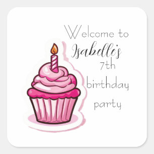 Carré Sticker Cupcake Rose Cute