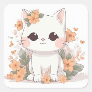 Carré Sticker Cute Kitty Kawaii Chibi