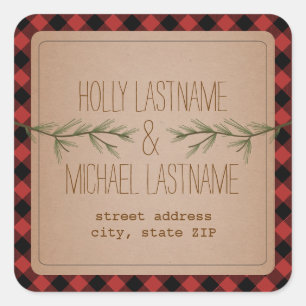 Carré Sticker d'adresse à feuillage persistant Branches