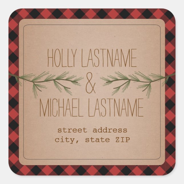 Carré Sticker d'adresse à feuillage persistant Branches (Devant)