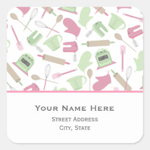 Carré Sticker d'adresse à thème cuisine